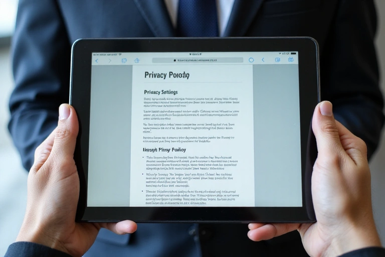 A person reviewing privacy settings on a tablet, symbolizing data protection and security.